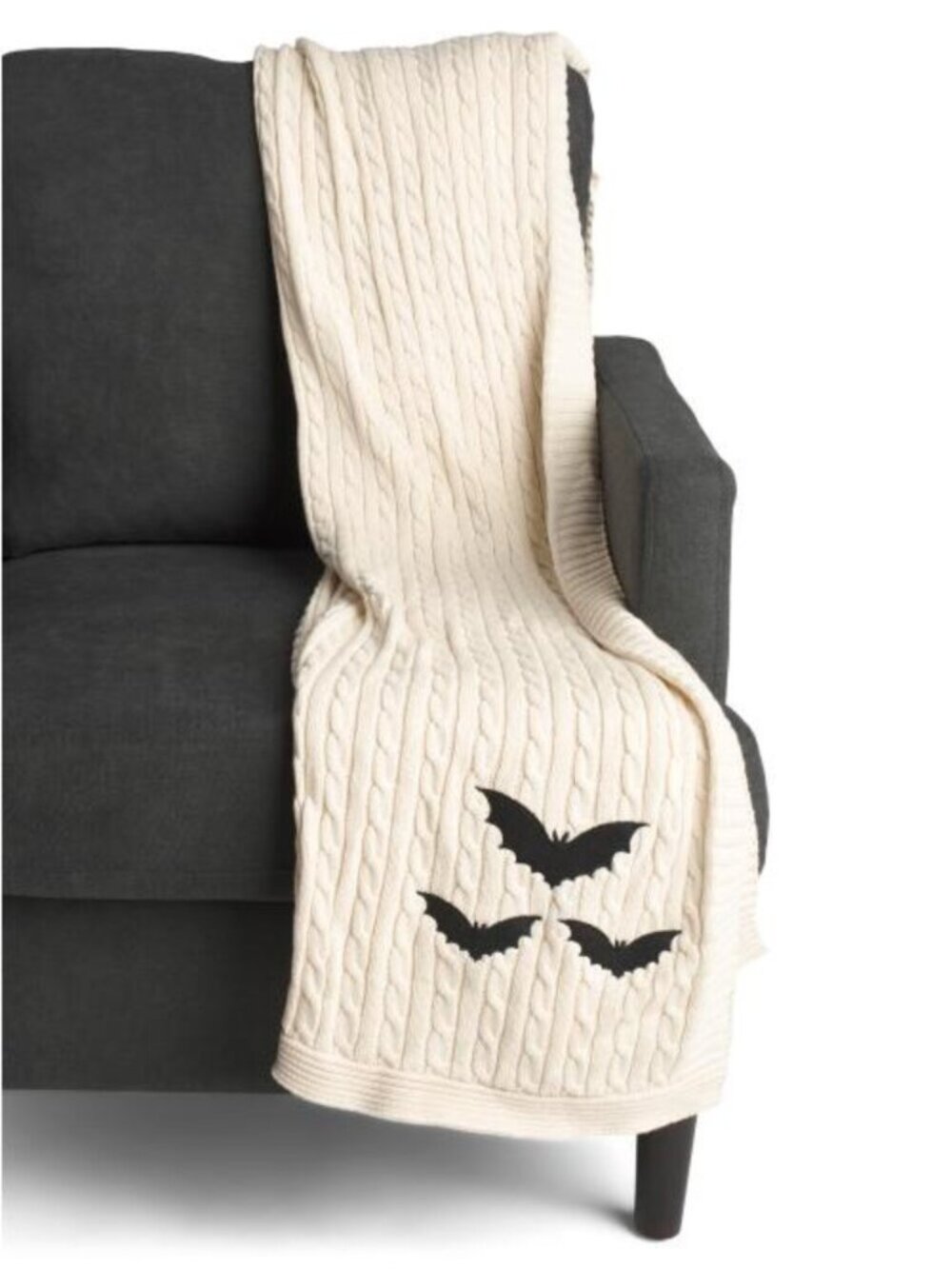 MADE IN INDIA Cable Knit Embroidered Bats Throw